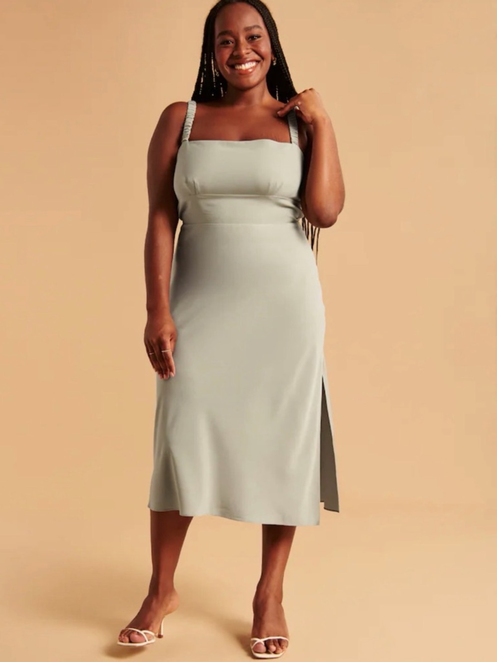 Abercrombie & Fitch Sage Green Midi Dress with Side Slit